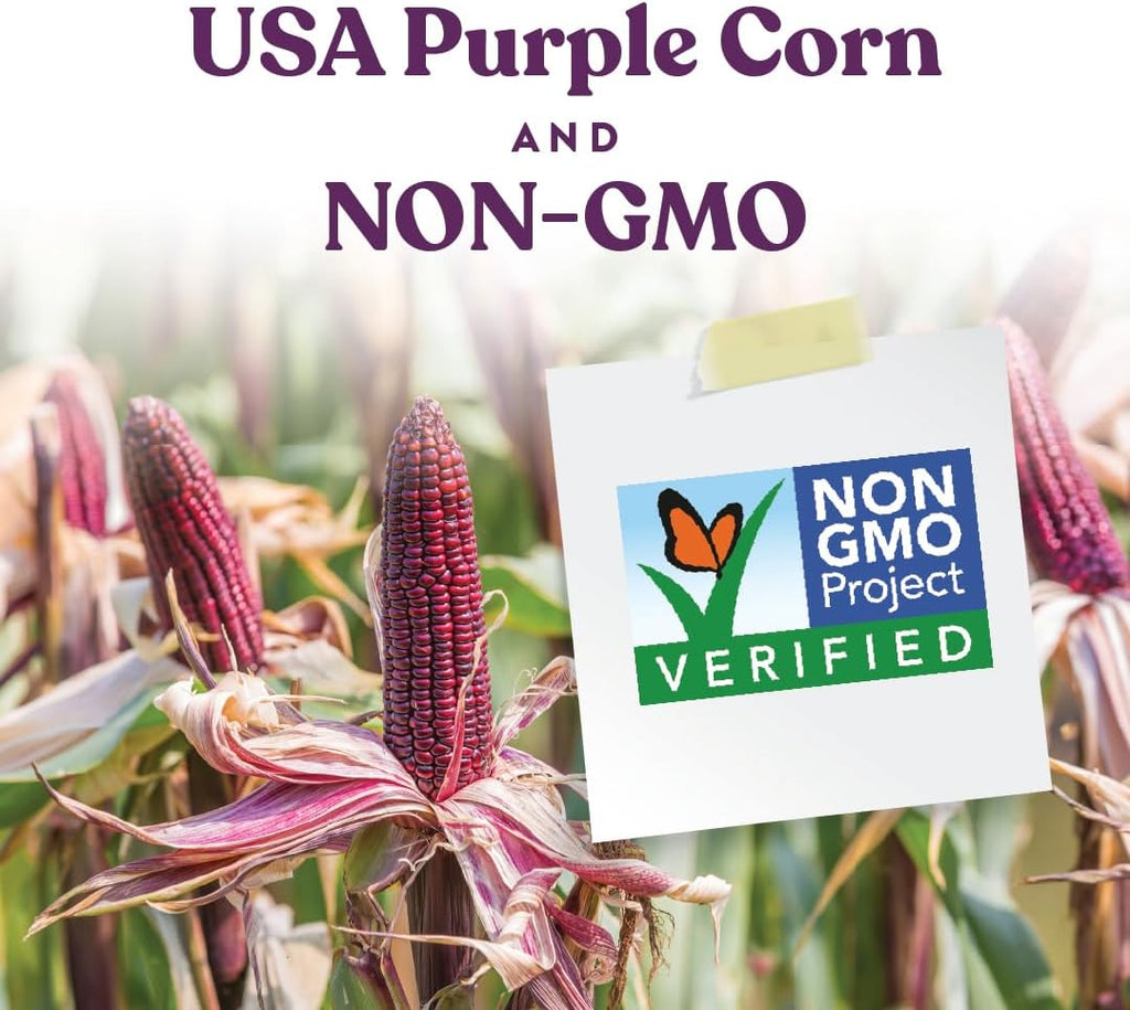 Detailed view of purple corn and grains in Manna Pro treat mix
