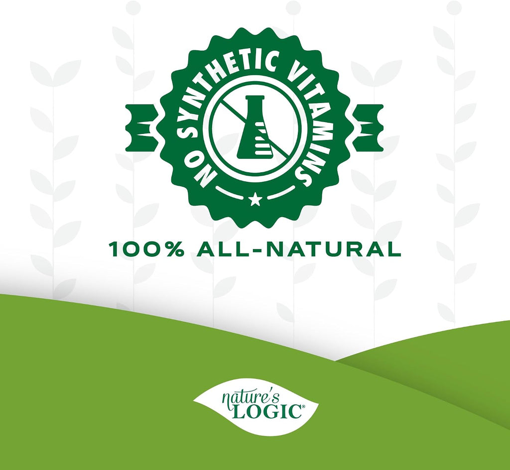 Dog eating kibble topped with Natures Logic bone broth