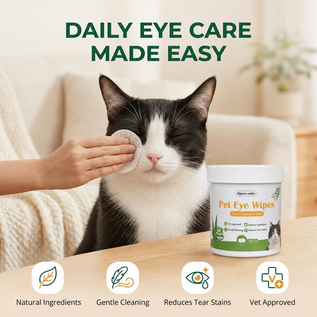 Hypoallergenic pet eye cleaning pads for crust and mucus removal.