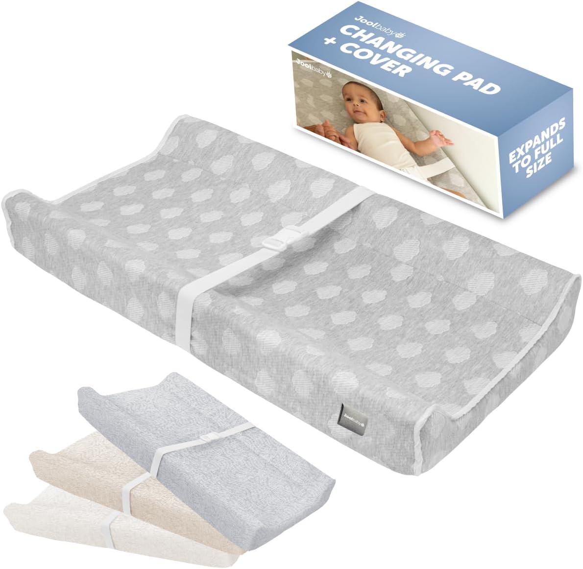 Jool Baby Serenity Soft Contoured Changing Pad front view with cloud pattern