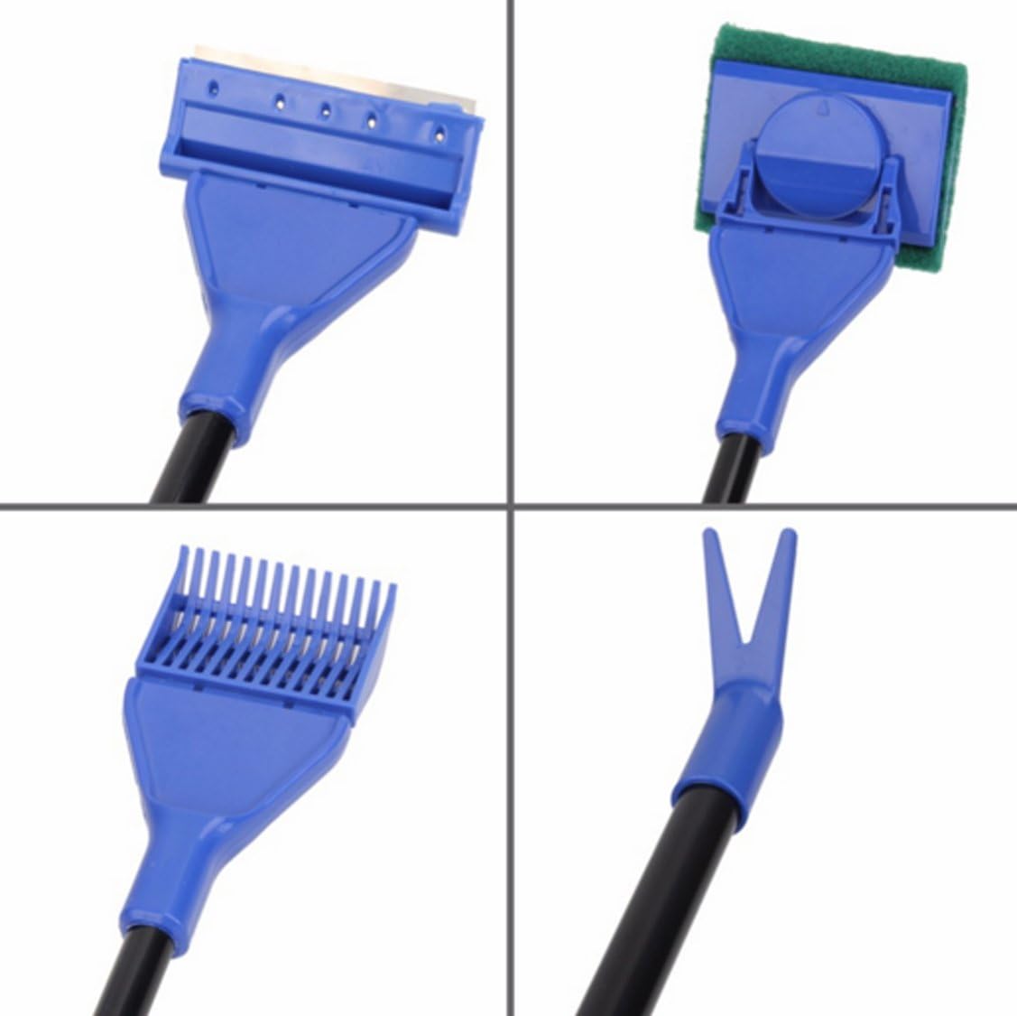 Aquarium algae scraper attachment and sponge brush head for glass maintenance.
