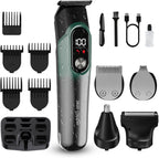 Amvonz 822 5 in 1 beard trimmer front view showing cyan finish and digital display