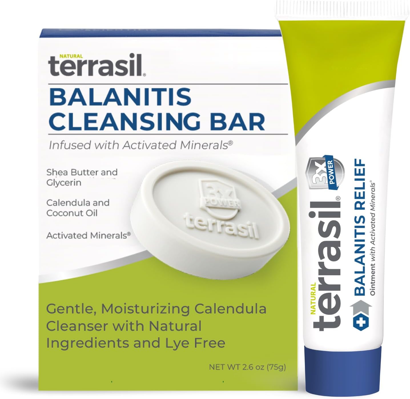 Terrasil Balanitis Relief 2-Product Kit front view including ointment tube and soap bar