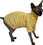 Vintage Stripes Sphynx Hairless Cats Shirt Cotton Cat Turtleneck Pet Clothes Kitten T-Shirts with Sleeves for Sphynx Cornish Rex, Devon Rex, Peterbald (Grey Stripe, X-Small (Pack of 1)) - Image 9