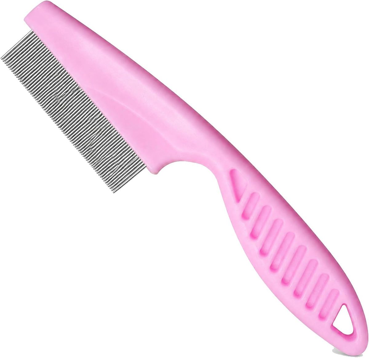 Generic pink pet flea comb front view for cat and dog grooming.
