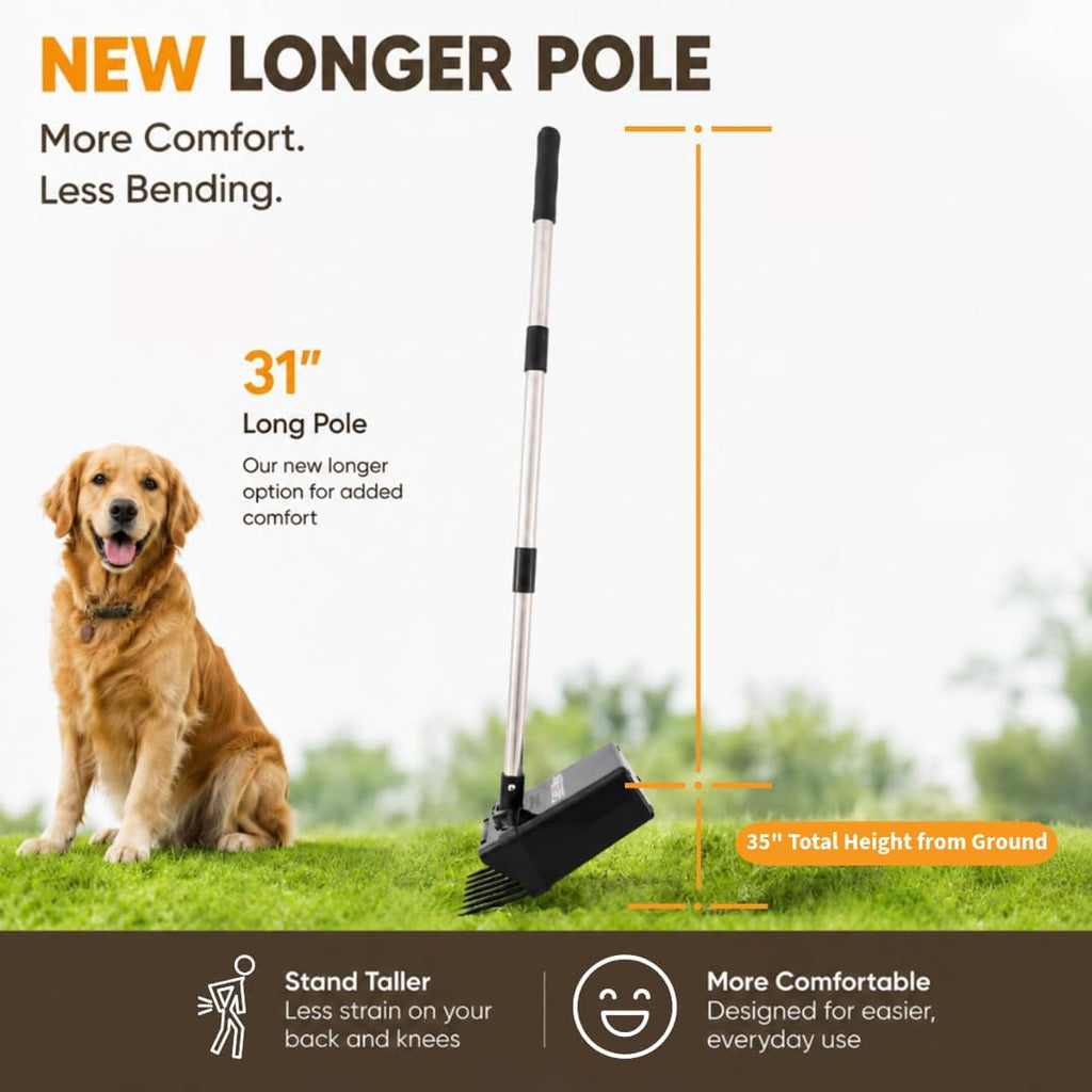 One handed pet waste pickup tool demonstration lifting waste from a lawn surface cleanly.