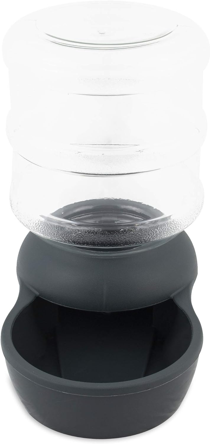 Petmate Aspen Pet Lebistro 2.5 Gallon waterer side view clear reservoir bottle