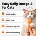Cat happily licking omega-3 skin and coat treat supplement