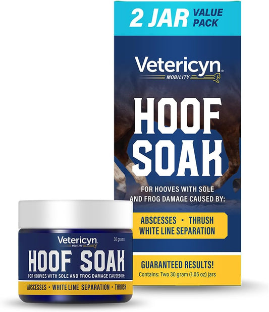 Vetericyn Mobility Hoof Soak 30 grams 2 pack packaging front view showing equine care labels.