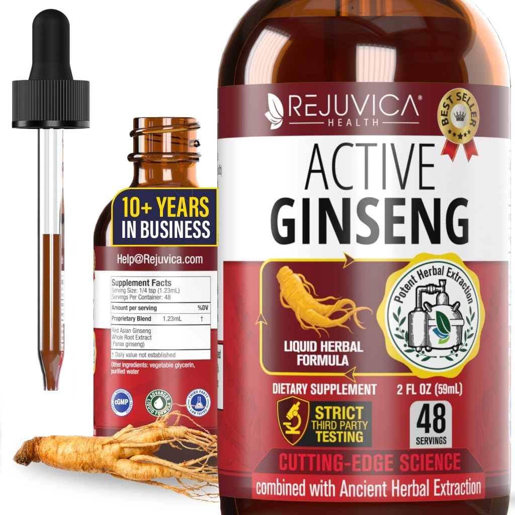Rejuvica Health Active Ginseng Korean Red Panax liquid drops front bottle view