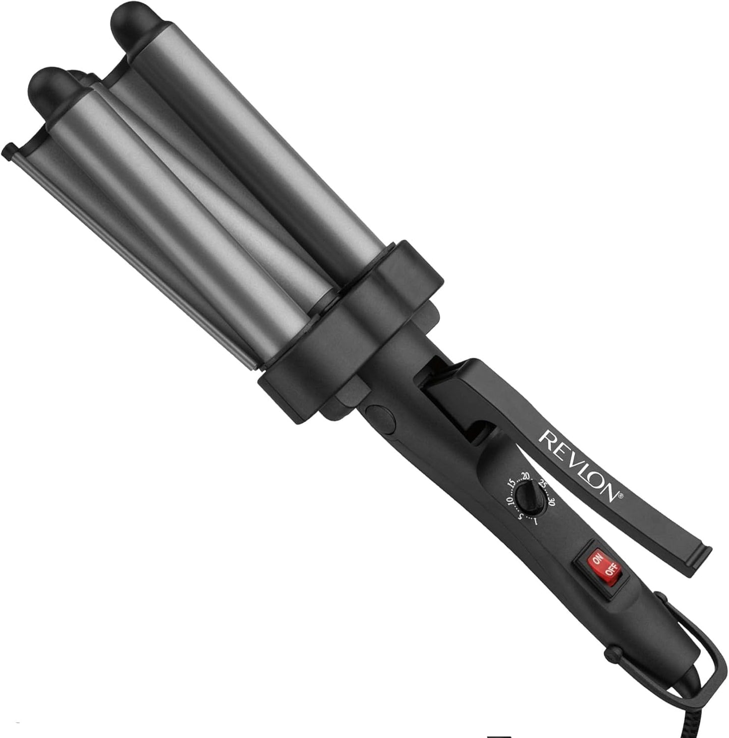 Revlon Perfect Heat Jumbo Three Barrel Hair Waver in grey front view styling tool