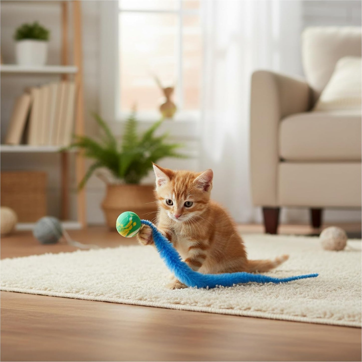 Colorful rainbow worm cat toy pack displaying vibrant texturized fuzzy tails