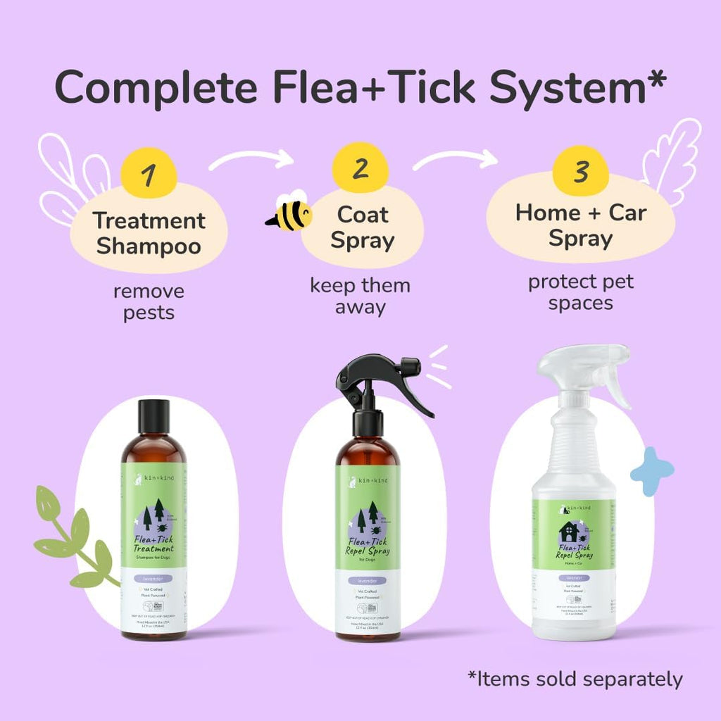 Kin and Kind thirty two fluid ounce lavender pest defense spray for home and auto use.