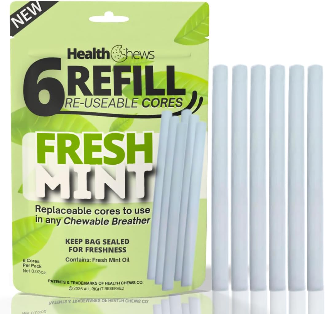 Health Chews Fresh Mint Refill Cores front view packaging for quit smoking aid.