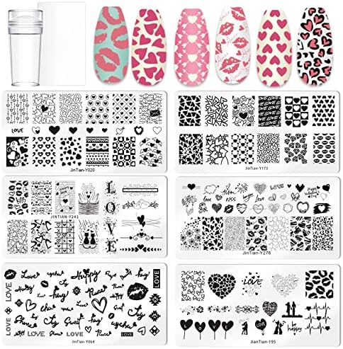 Coksdupid Valentine nail stamping plates kit with stamper and scraper