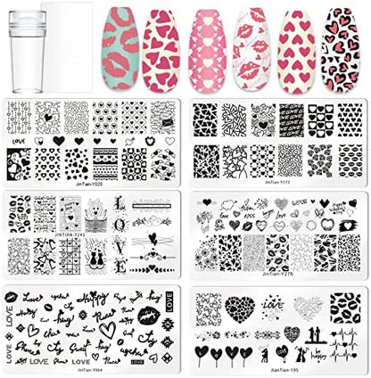 Coksdupid Valentine nail stamping plates kit with stamper and scraper