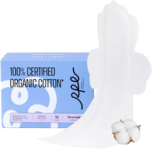RPE Life 100% Organic Overnight Pads front packaging view heavy flow protection