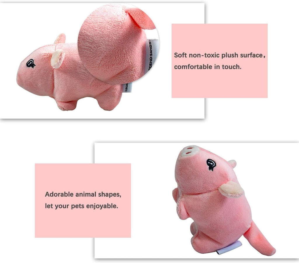 A puppy interacting with the soft plush stuffed chew toys for dental cleaning support.