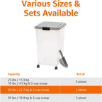 View of removable wheels on bottom of pet food bin