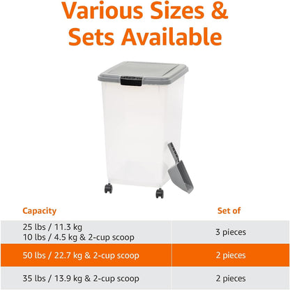 View of removable wheels on bottom of pet food bin