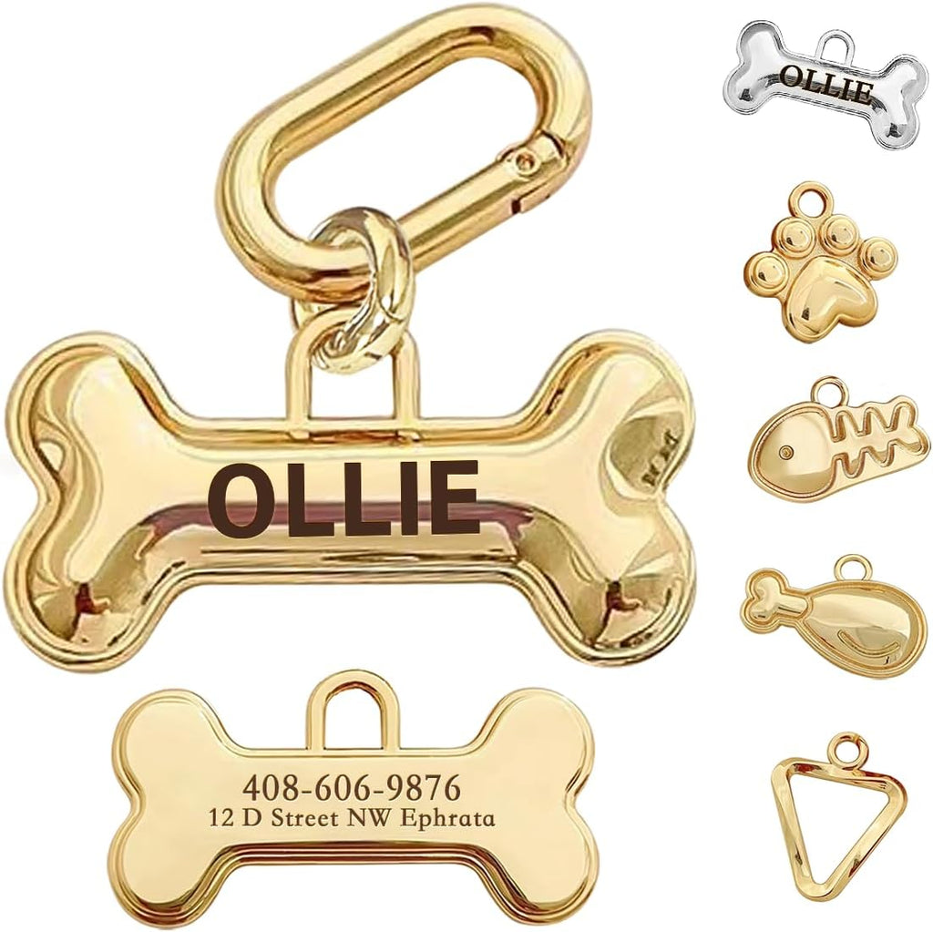 MEMOPAW personalized brass dog tag front view showing deep engraved pet name.