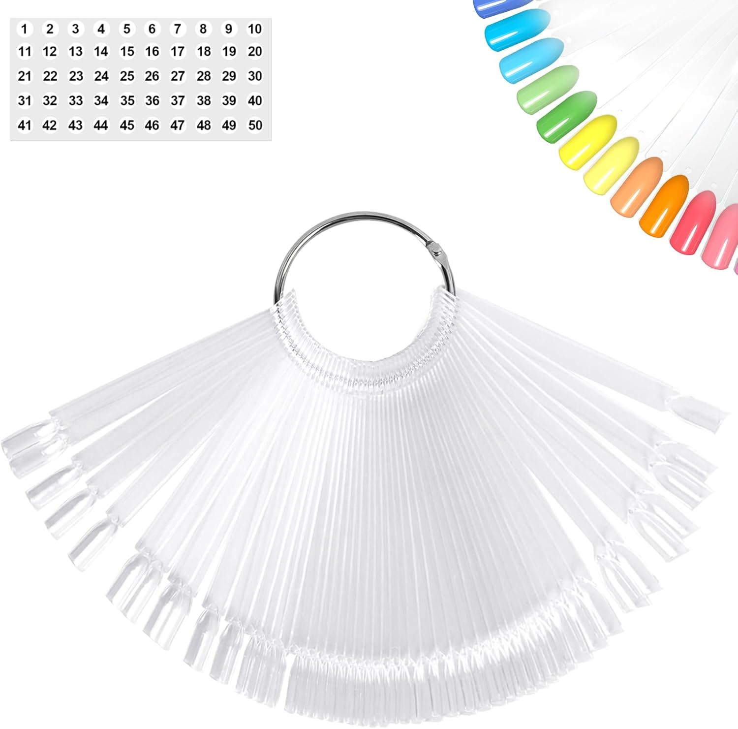 Hedume 50 Pieces Square Clear Nail Swatch Sticks front view