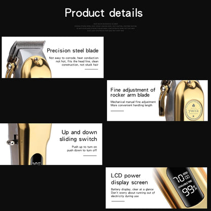 All metal body cordless animal hair clippers showing full accessories set
