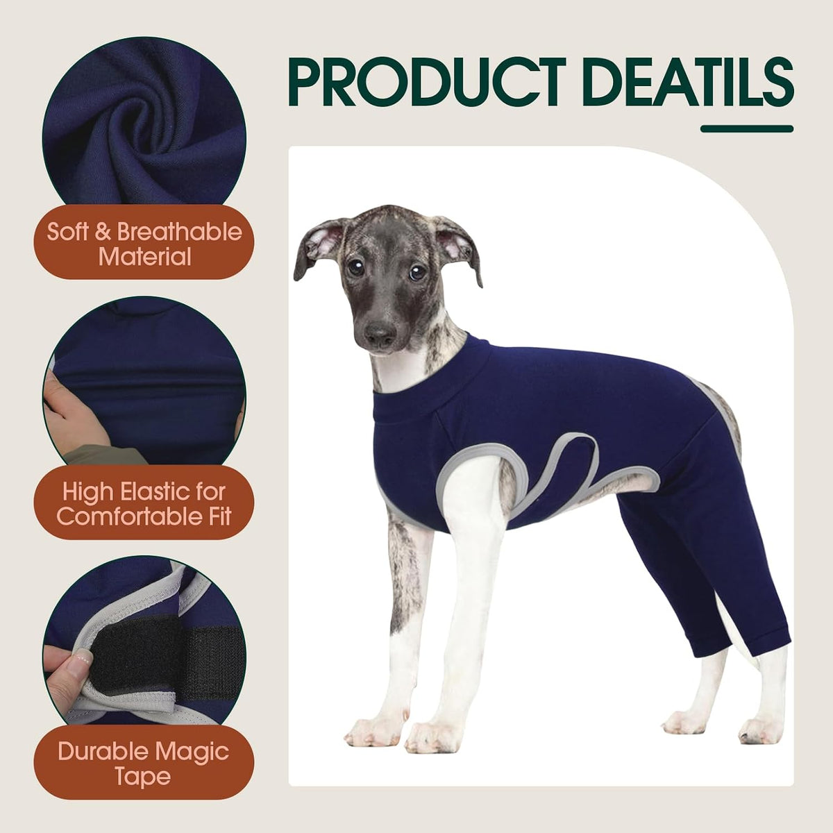 Close up of breathable cotton spandex fabric on Kuoser dog suit
