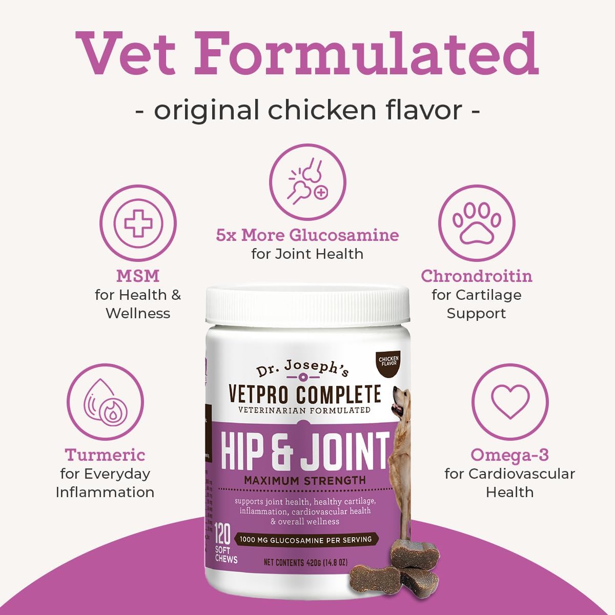 Dr Josephs VetPro Complete 120 count joint support supplement label