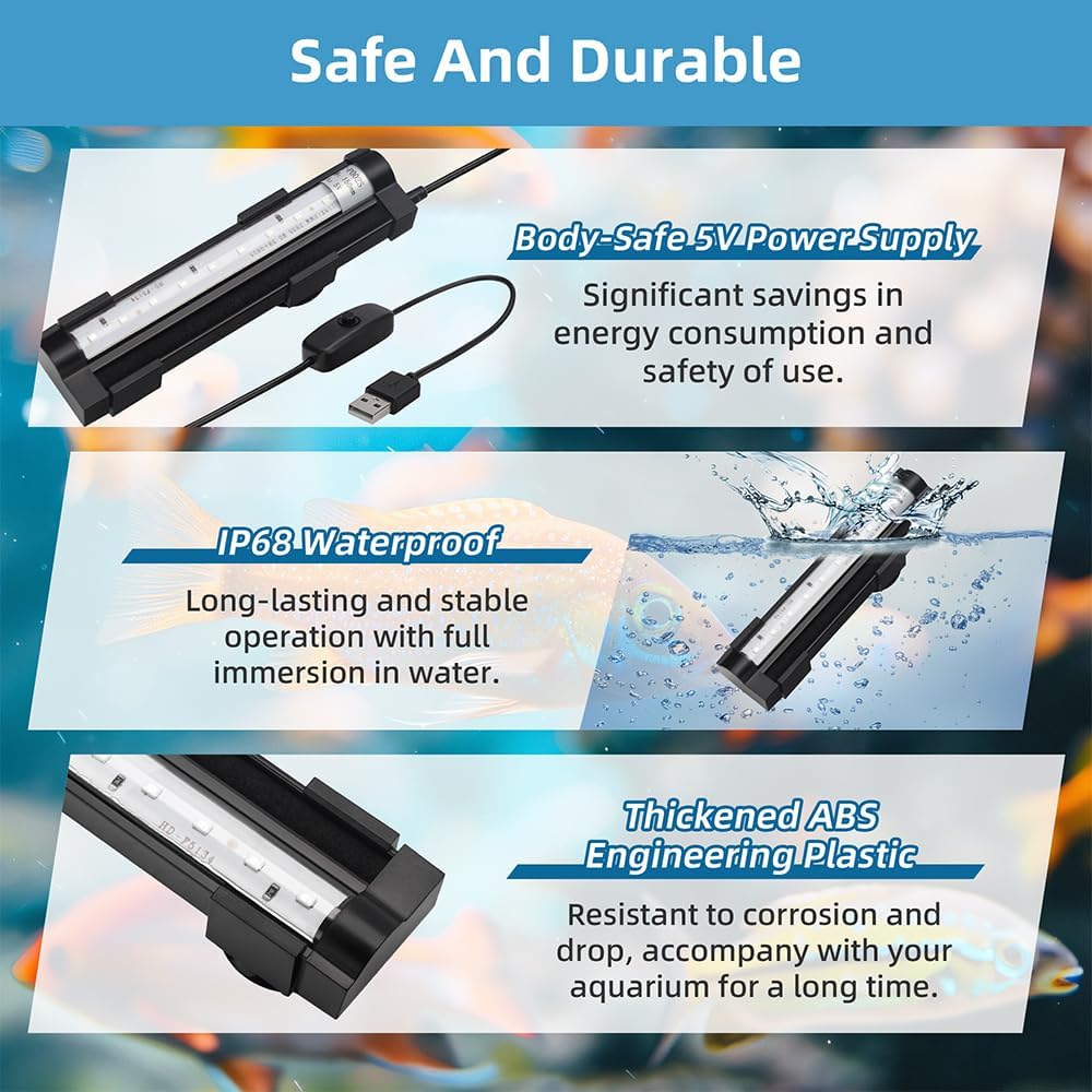 DaToo six inch submersible light attached to glass with heavy duty suction cups