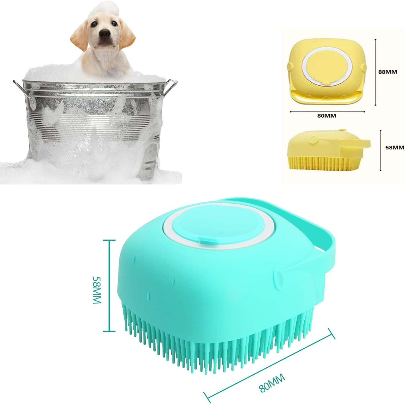 ELEGX silicone pet scrubber with built in shampoo dispenser reservoir opened