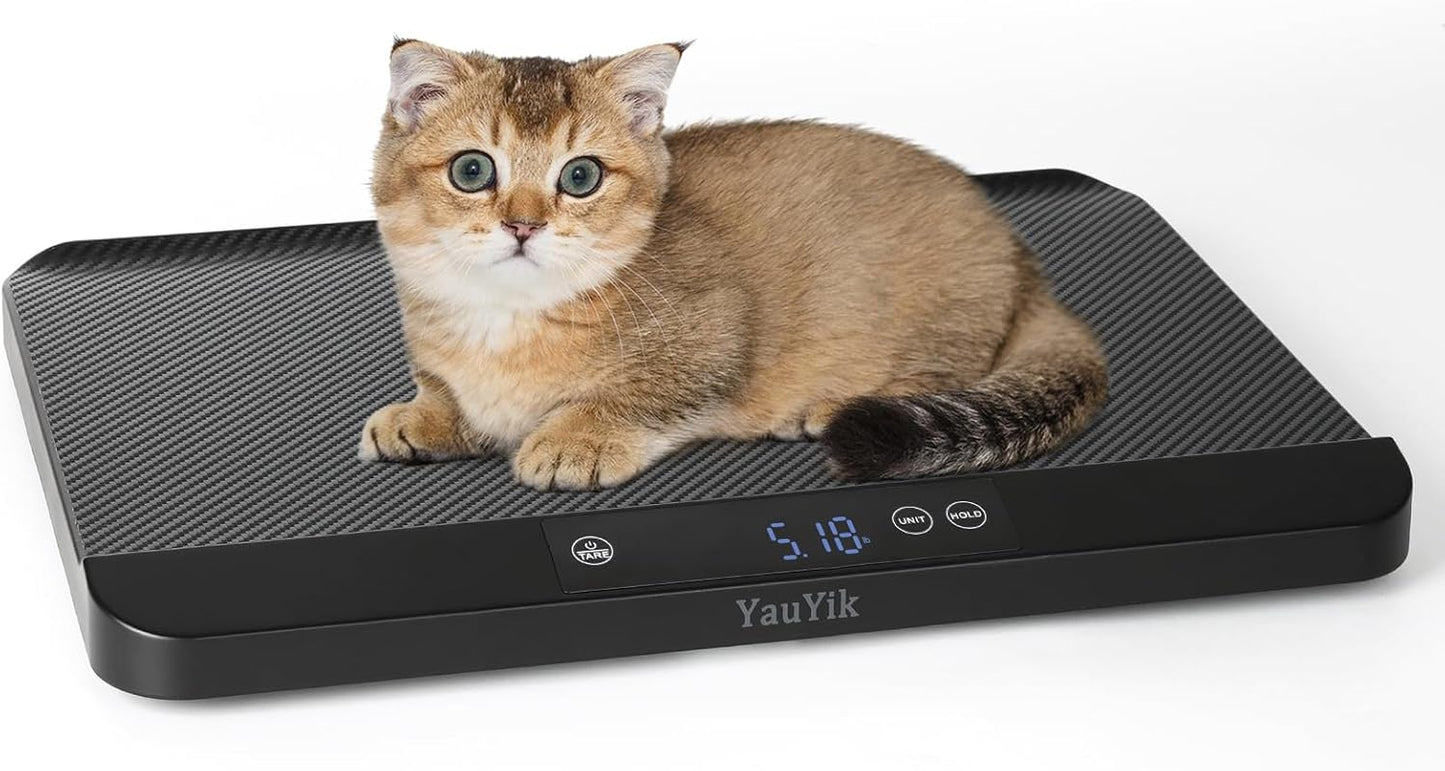 YauYik digital pet scale front view showing the clear LED display screen.