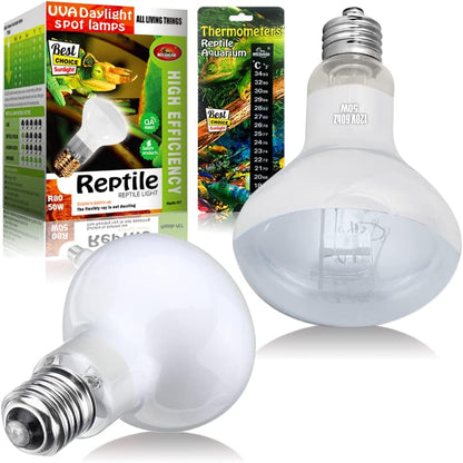 MCLANZOO reptile heat lamp two pack front view showing premium glass basking light bulbs for terrariums