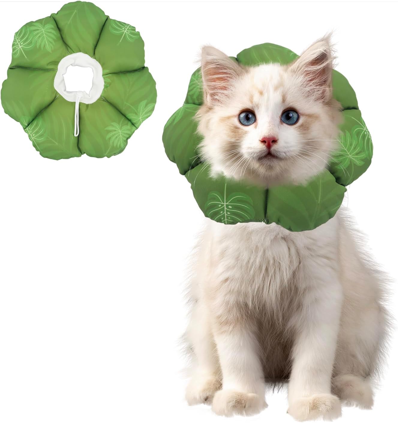 Cat Soft Cone Collar, Adjustable Cat Recovery Cones to Stop Licking Wounds, Waterproof Pet Elizabethan Recovery Collar for Cats After Surgery (Green Leaf, M) - Image 10