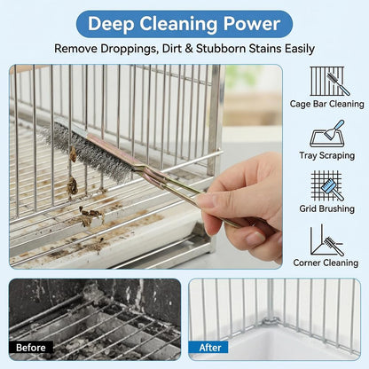 Ergonomic handles of the multi function bird cage brushes highlighting the non slip grip design