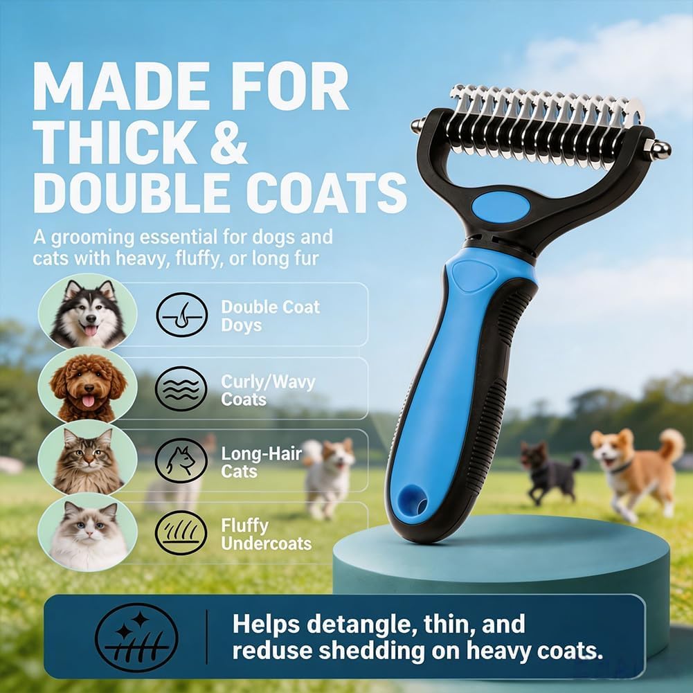 Side profile of Ycppog deshedding tool showing rubberized handle
