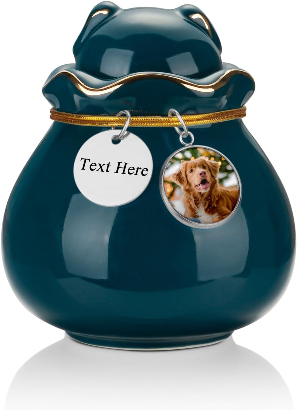 SOITIS Pet Memorial Urn for Cat or Dog Ashes - 3.54"x3.15" Elegant Ceramic Keepsake Holder with Pet-Shaped Lid & Gold Trim, Small Cyan Urn for Pet Ashes Portable Size Urns - Image 14
