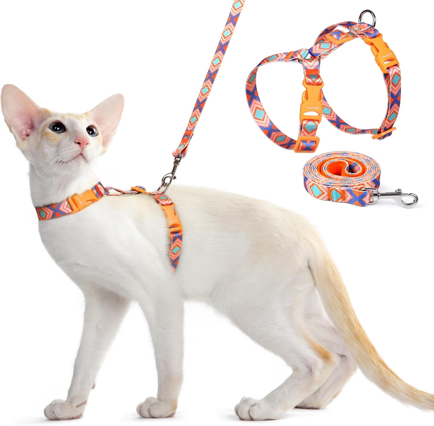 Dooradar Cat Harness and Leash, Escape Proof Adjustable Kitten Vest, Lightweight Soft Pet Straps, Easy Wearing for Small Medium Kitty Safe Walking Travel Control, Orange & Black, S - Image 10