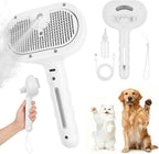 Generic 3 in 1 dog steam brush front view displaying white ergonomic design and silicone bristles.