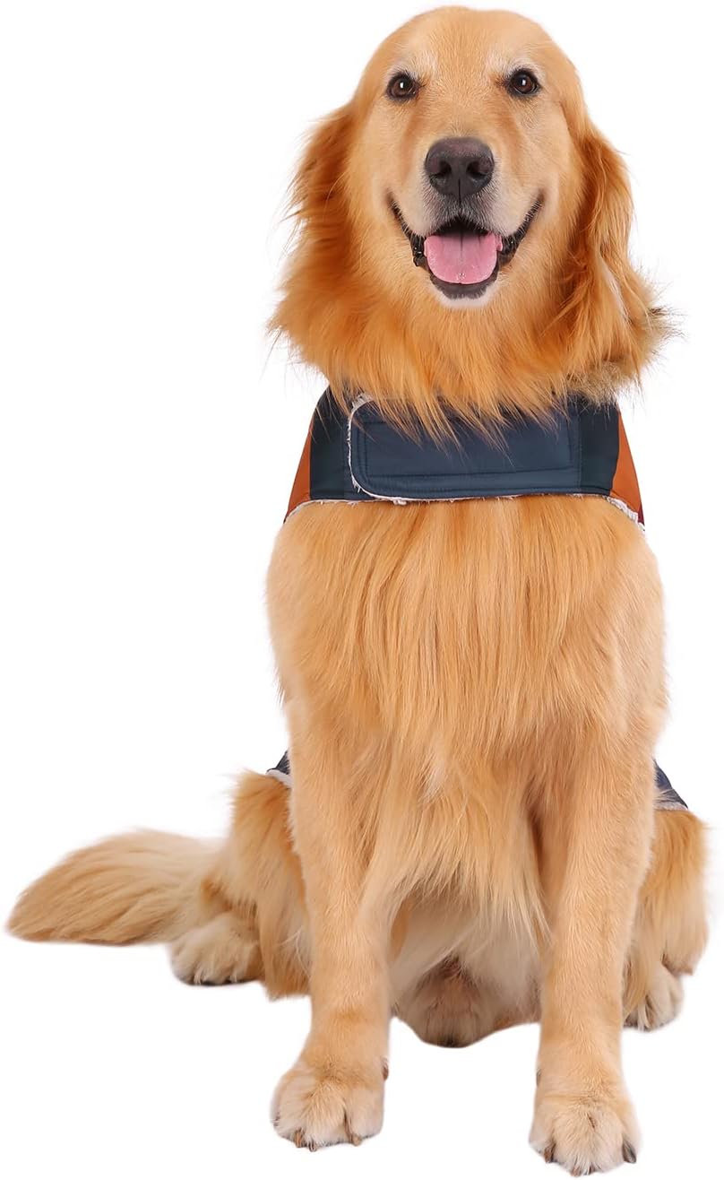 HDE dog parka winter coat side view on dog