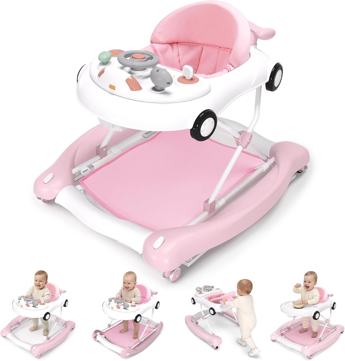 Hyes 5-in-1 pink baby walker front view
