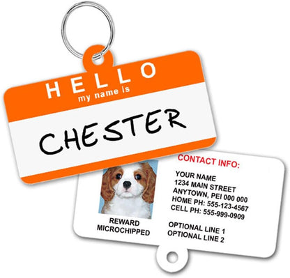 1 Cute Pooch Hello Name Badge Custom Dog Tag front view personalized pet identification