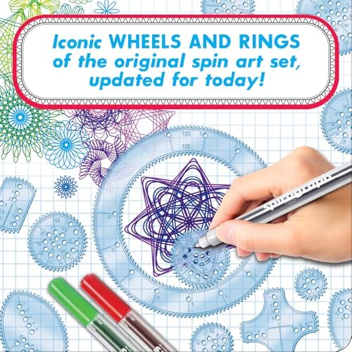 Open storage carrying case of the Spirograph Deluxe Set displaying nineteen precision wheels and rings.