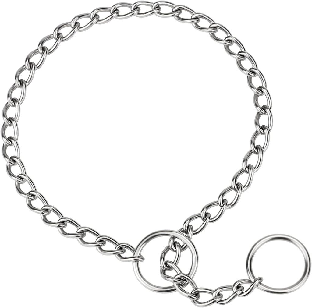TagME chain dog choke collar front view showcasing the silver chrome plated links.