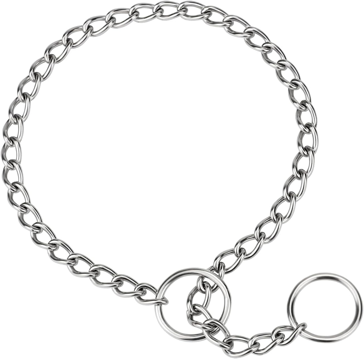 TagME chain dog choke collar front view showcasing the silver chrome plated links.