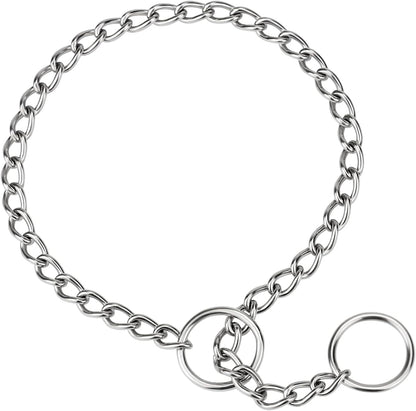 TagME chain dog choke collar front view showcasing the silver chrome plated links.
