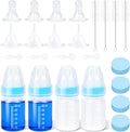 UMETASS puppy kitten nursing bottle kit front view showing four sky blue feeding bottles with silicone nipples
