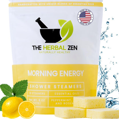 The Herbal Zen Morning Energy shower steamers ten pack front view package