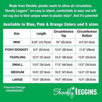 Authentic USA-imported SHOOFLY horse leggings showing the double sewn-in plastic stays.