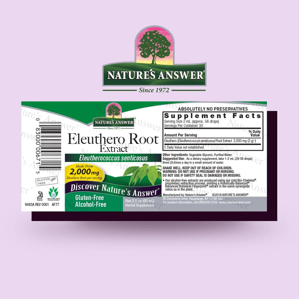 Nature's Answer Siberian Eleuthero liquid extract 2000 mg supplement facts label view